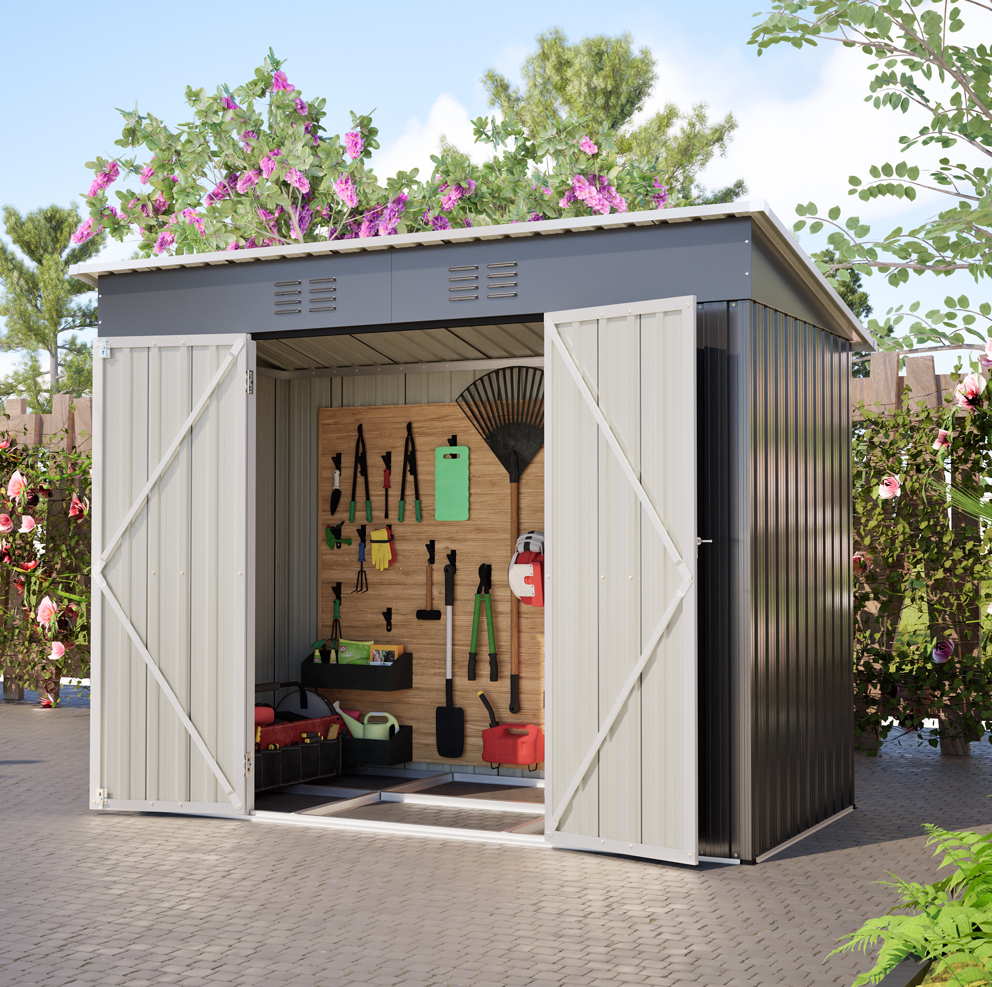 Metall-gartenhaus 8 X 4 Fuß, 242 X 126 X 182 Cm, Grau Havrya