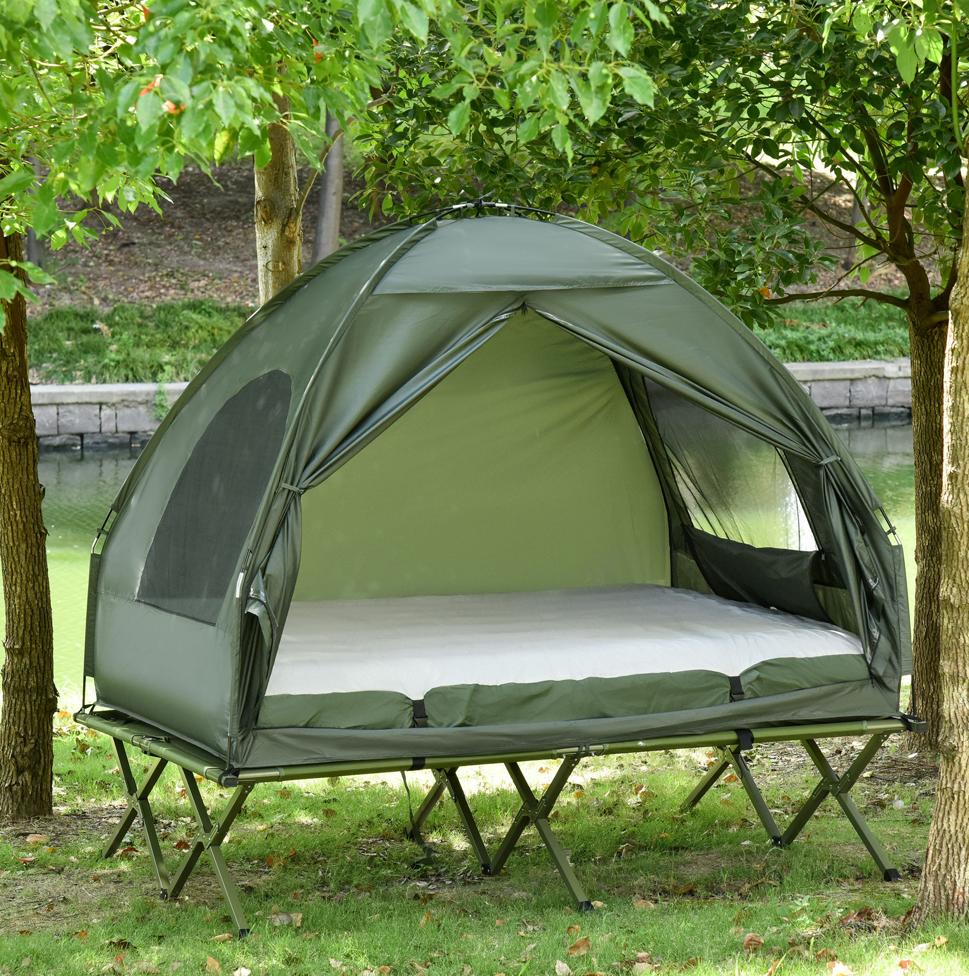 Erhöhtes Campingbett Mit Kuppelzelt Und Luftmatratze Für 2 Personen, Grün Havrya