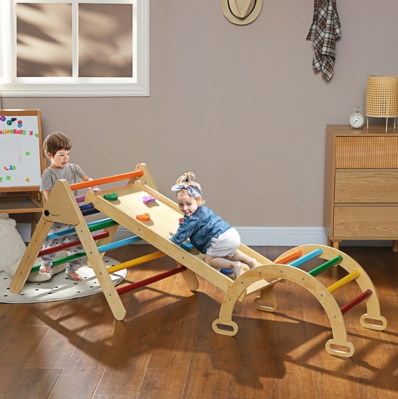 Kinderklettergerüst 5-in-1 Aus Holz, Mehrfarbig, 18–48 Monate, 50 Kg Havrya