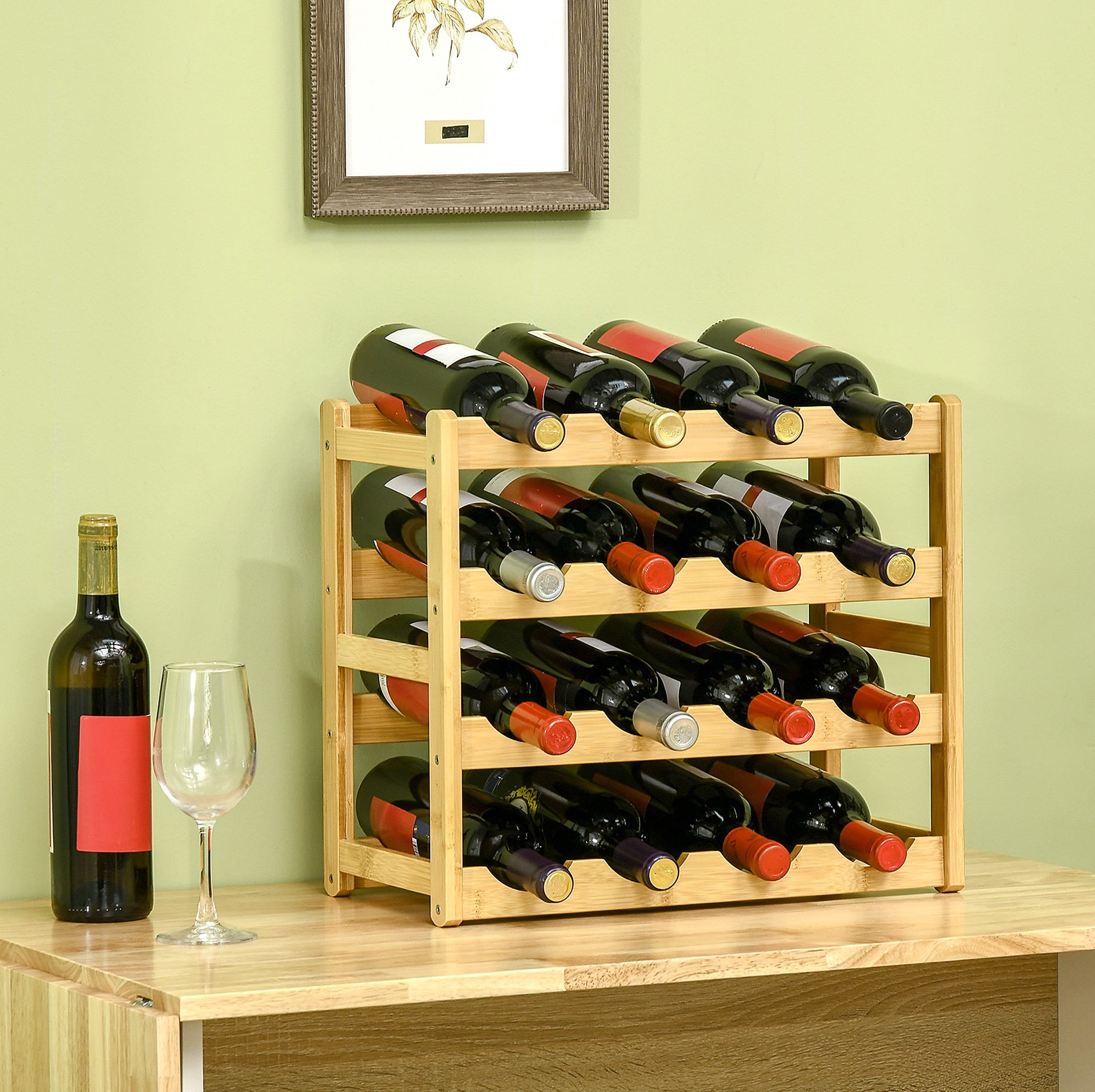 Bambus-weinregal Für 16 Flaschen, 4 Ebenen, 43 X 23,5 X 38 Cm, Natur Havrya