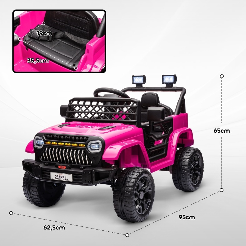 Elektrisches Kinderauto 12v Mit 2,4-ghz-fernbedienung, 2 Motoren, 3 Stufen, Rosa Havrya