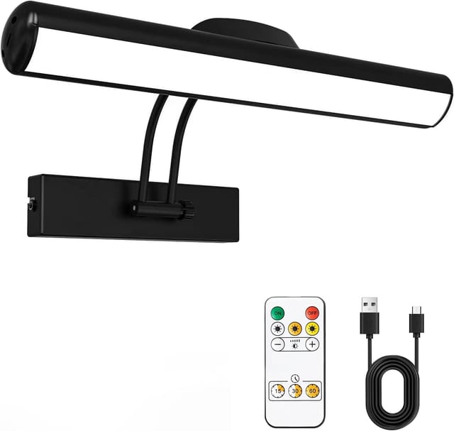 Fernbedienungs-wandleuchte, Kabellose Led-bilderleuchte, Drehbarer Led-lichtkopf Mit Timer, 180°-schwenkarm-bilderleuchte Für Fresko Und Dartscheibe. (schwarz 32 Cm) [energieklasse A+++]