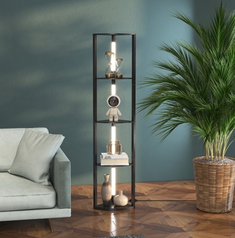 Led-stehlampe Mit 4 Regalböden, E27-fassung, 24 W, Schwarz Havrya
