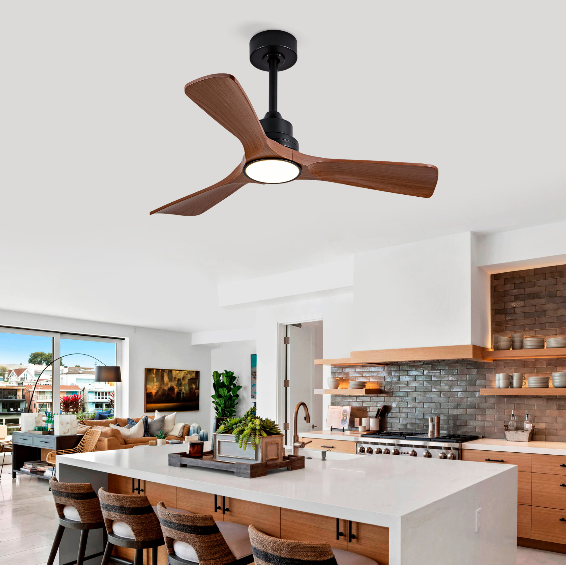 42-zoll-deckenventilator Mit Licht, Fernbedienung, Schwarz Und Walnuss Havrya