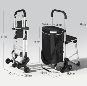 Einkaufswagen 40 L, 3 Räder, Aluminium, Mit Sitz Und Oxford-tasche Havrya