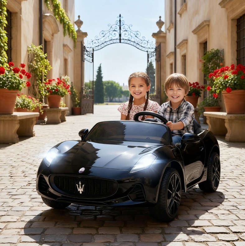 Elektrisches Kinderauto 2-sitzer 12v Mit Fernbedienung, Led, Musik, Schwarz Havrya