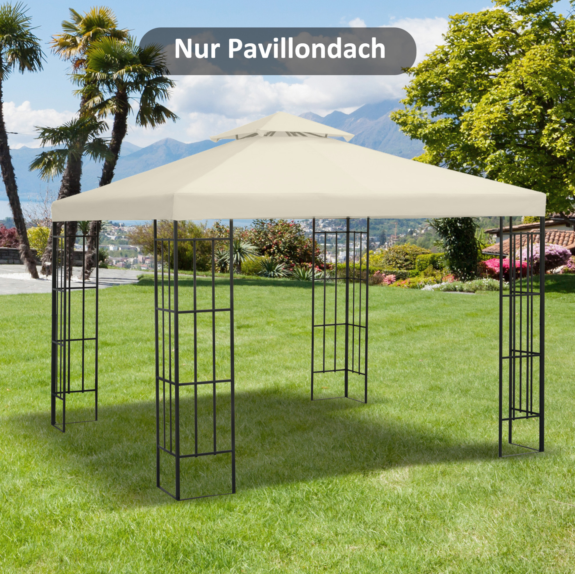 Pavillondach Für Metallpavillon 3 X 3 M, Doppeldach, Wasserabweisend, Polyester, Cremeweiß Havrya