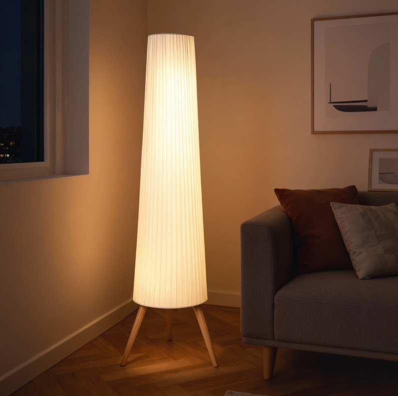 Dimmbare Led-stehlampe Mit Holzstativ Und Fußschalter, 46 X 46 X 153 Cm, Weiß Havrya