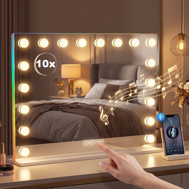 Hollywood Schminkspiegel Mit 18 Leds, Rgb, Bluetooth, 10x, Weiß