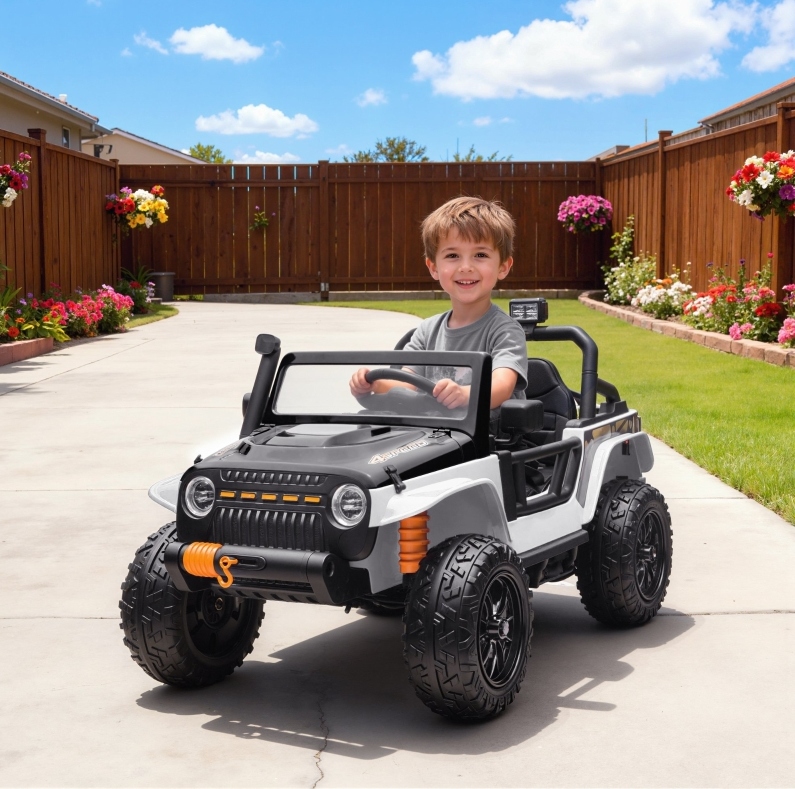 Elektrisches Kinderauto 12v Mit Fernbedienung, Led, Musik, 3-8 Jahre, Weiß Havrya