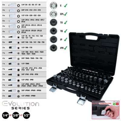 Ks Tools 1/4+3/8+1/2 Torx-Steckschlüssel-Satz, 77-tlg
