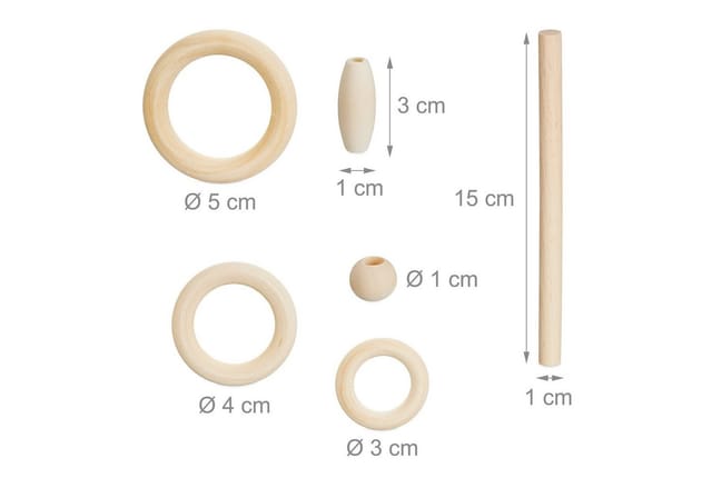 Makramee Set, 73-tlg. Bastelset mit Holzperlen & Holzringen, 109 m Baumwollgarn 3mm, für Anfänger, weiß/natur - Relaxdays