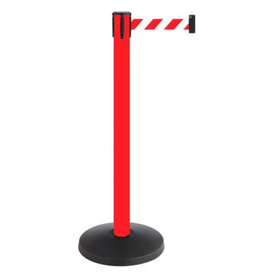Sonstige - Absperrpfosten Metall, rot, Gurtlänge: 3 m Gurt: rot-weiß, diagonal gestreift