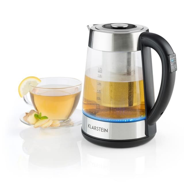 Klarstein - Ostfriese - Wasserkocher, Teekocher, herausnehmbares Teesieb, 1,7 Liter, 2200 w, 4 einstellbare Temperaturstufen, Cool-Touch, Edelstahl &