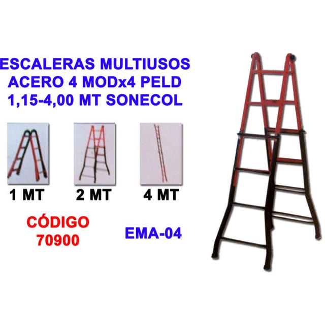 Mehrzweck-Stahlleiter 4 Module 4 Stufen 1,15-4,00 EMA-04N Sonecol