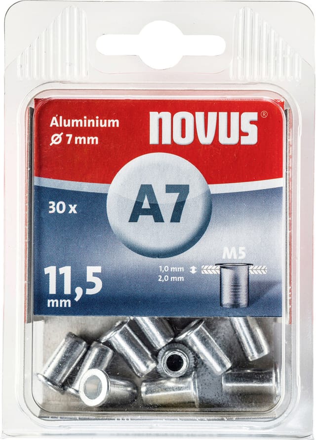 Novus - Blindnietmutter A7/11,5 M5 Gewinde Alu 30 Stück Blindmuttern