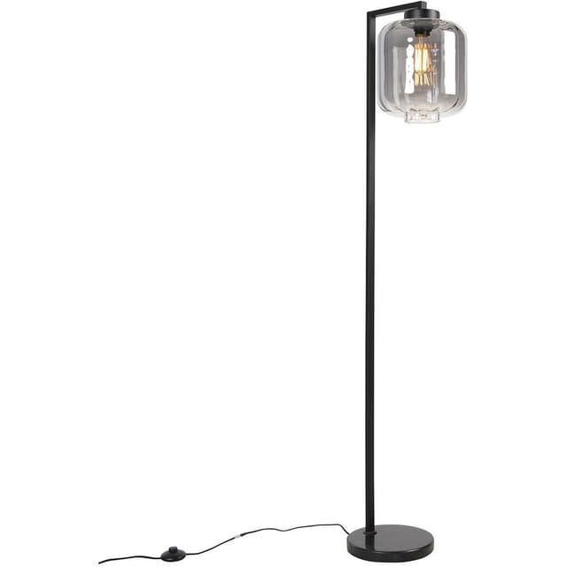 Smarte Stehleuchte schwarz mit Rauchglas inkl. WiFi ST64 - Qara Down