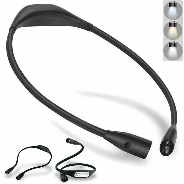 Wiederaufladbare LED-Nackenleseleuchte, 4 LED-Leseleuchte mit 3 einstellbaren Farbtemperaturen und einstellbarer Helligkeit, flexibler Arm, USB-Kabel