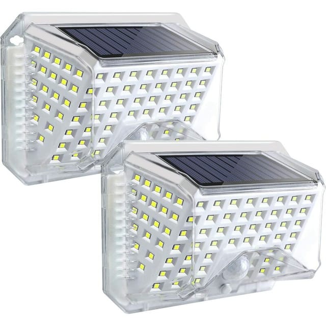 2 Stück Outdoor-Solarlampe, LED-Beleuchtung mit Bewegungssensor, 270°-Winkel, IP65, wasserdicht, kabellos, Outdoor-Solarstrahler für Garten, Veranda,
