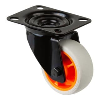 Lenkrolle Rad-Ø 80 mm Tragfähigkeit 100 kg Lenkrollen Gummi Platte L104xB80 mm Farbe Rolle hellgrau