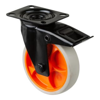 Bs Rollen - Lenkrolle mit Totalfeststeller Rad-Ø 125 mm Tragfähigkeit 120 kg mit Feststeller Gummi 104x80mm hellgrau