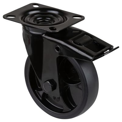 Bs Rollen - Lenkrolle mit Totalfeststeller Rad-Ø 125 mm Tragfähigkeit 120 kg mit Feststeller Gummi 104x80mm schwarz