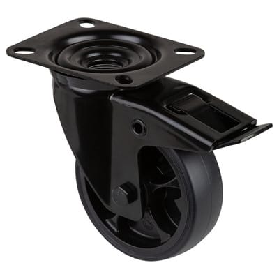 Bs Rollen - Lenkrolle mit Totalfeststeller Rad-Ø 100 mm Tragfähigkeit 110 kg mit Feststeller Gummi 104x80mm schwarz