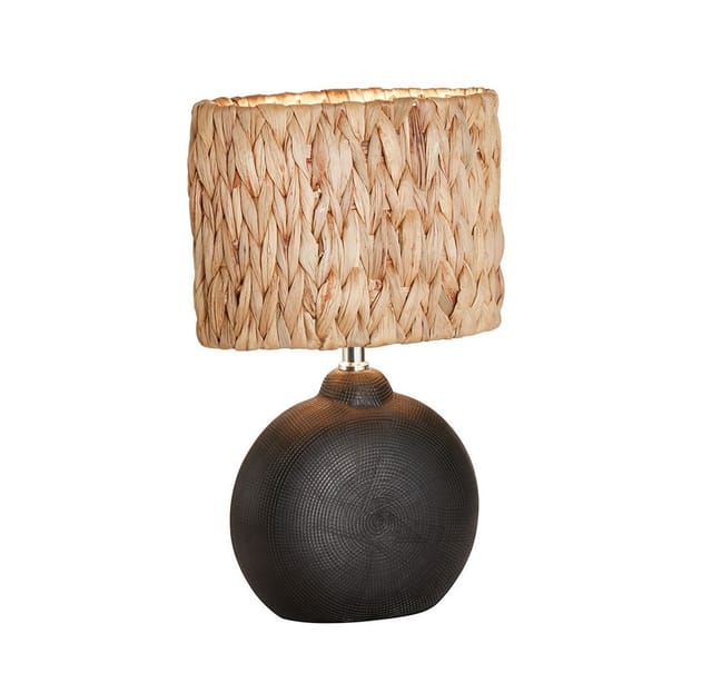 Fischer&honsel - Tischlampe hyazinthe Keramikfuß Schwarz mit Seegras Lampenschirm, Höhe 38,5cm