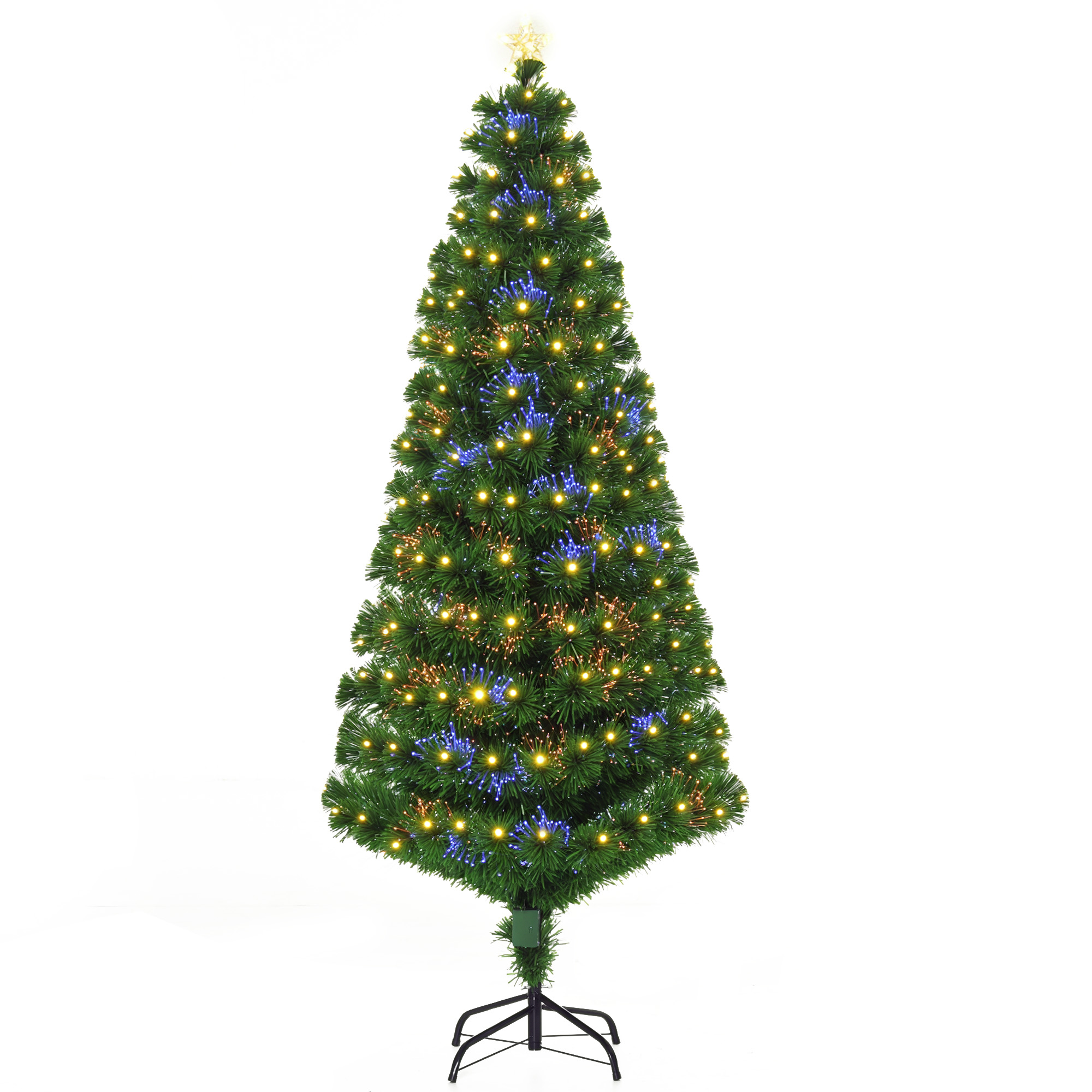 Künstlicher Weihnachtsbaum 180 Cm Mit Metallständer, Mehrfarbiger Led-lichterkette, Naturgrün, Aus Pvc.