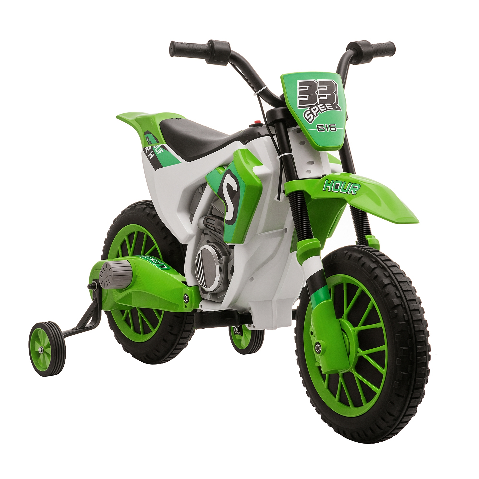Elektrisches Kindermotorrad, 45 Minuten Akkulaufzeit, Mit Stützrädern, Geeignet Ab 3 Jahren, Grün-weiß, 106,5 X 51,5 X 68 Cm
