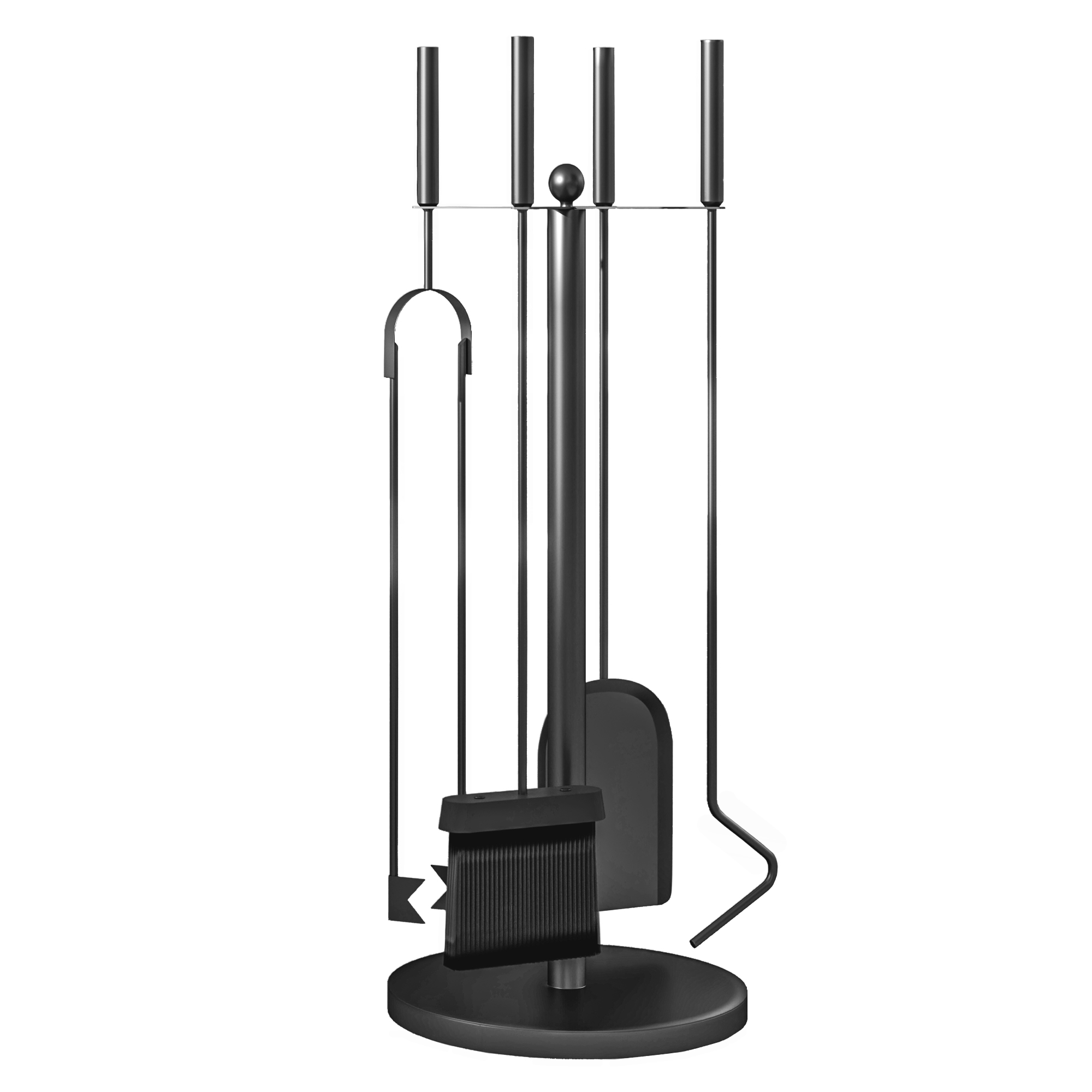5-teiliges Kaminbesteck-set Aus Metall, Bestehend Aus Bürste, Schaufel, Zange, Schürhaken Und Ständer (ø 25 X 54 Cm), Schwarz