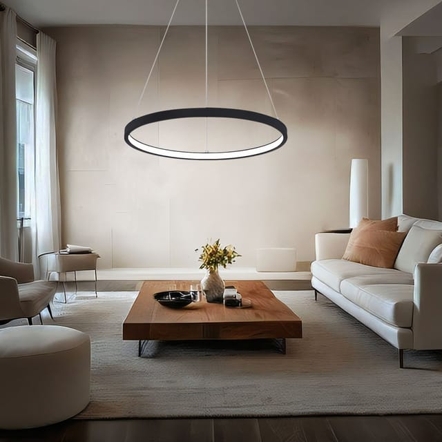 Hängeleuchte Pendelleuchte Ring Rund Led Lampen Wohnzimmer Hängend Modern, Aus Metall In Schwarz-matt Opal, 1x Led 19w 800lm Warmweiß, Dxh 38,5x120 Cm