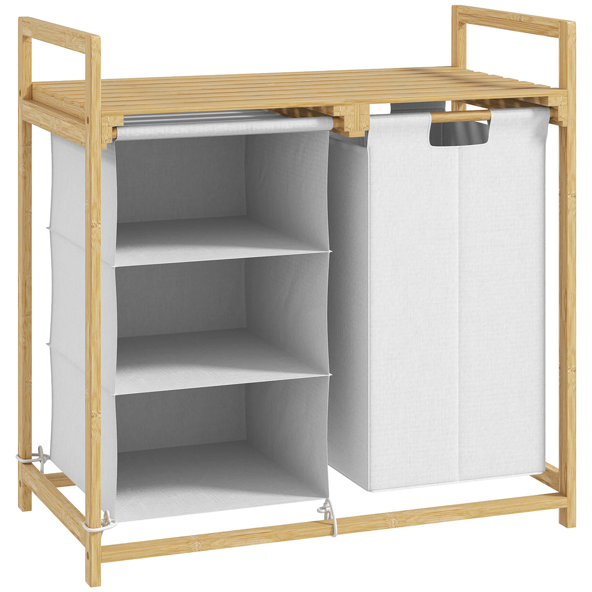 Wäschekorb 4 Fächer Wäschesammler – 70x36x70 Cm – 4.2 Kg – Aus Bambus – Mit 4 Fächer – Viel Stauraum Und Clevere Organisation – Geruchsfreies Design