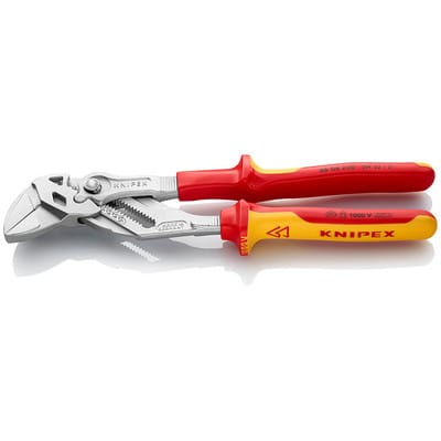 KNIPEX 86 06 250 SB Zangenschlüssel Zange und Schraubenschlüssel in einem Werkzeug isoliert mit Mehrkomponenten-Hüllen, VDE-geprüft verchromt 250 mm