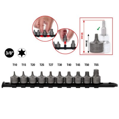 Ks Tools 3/8 Bit-Stecknuss-Satz Torx, kurz, 10-tlg T10-T55