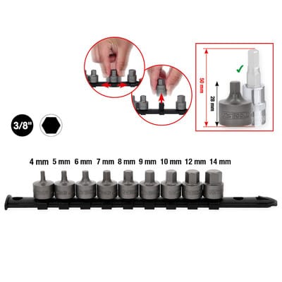 Ks Tools 3/8 Bit-Stecknuss-Satz Innensechskant, kurz, 9-tlg, 4-14 mm