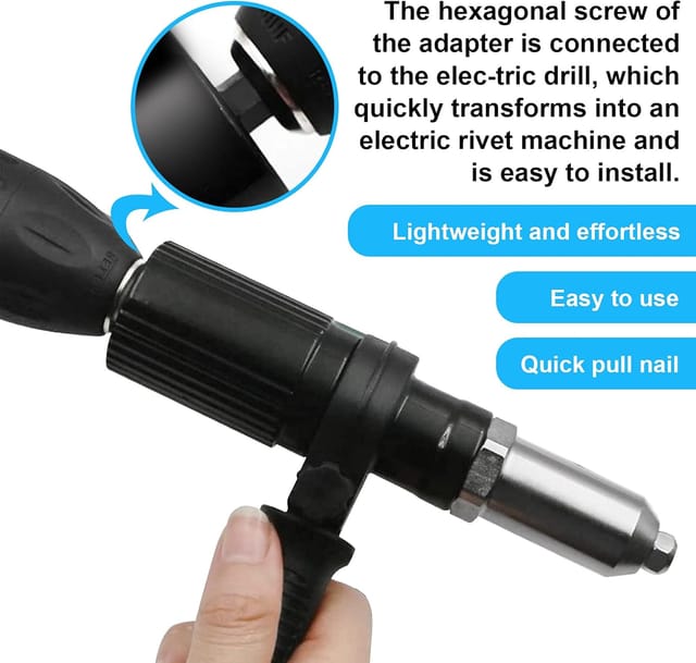 Ersandy - Elektrischer Nietpistolen-Adapter, Nietgerät, Bohradapter, Nietgerät, Einsatzmutternwerkzeug mit Durchmesser 2,4/3,2/4,0/4,8 mm Nietkopf