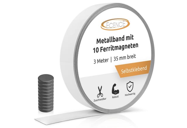 Ecence - 3m Metallband selbstklebend starke Haftung mit 10x Ferrit Magneten
