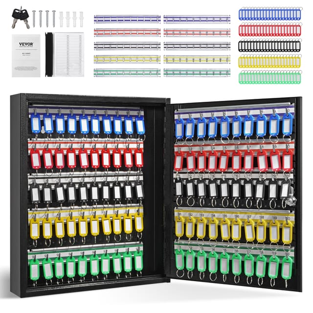 Mophorn - Vevor Schlüsselschrank Schlüsselkasten 100 Schlüssel, Schwarz Schlüsselbox Schlüsseltresor Einstellbar, Abschließbarer Schlüsselschrank Mit 10 Schlüsselhaltern, 2 Schlüsseln & 2 Karteikarten