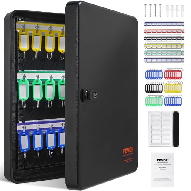 Mophorn - Vevor Schlüsselschrank Schlüsselkasten 48 Schlüssel, Schwarz Schlüsselbox Schlüsseltresor Einstellbar, Abschließbarer Schlüsselschrank Mit 6 X Schlüsselhaltern, 2 X Schlüsseln & 1 X Karteikarte