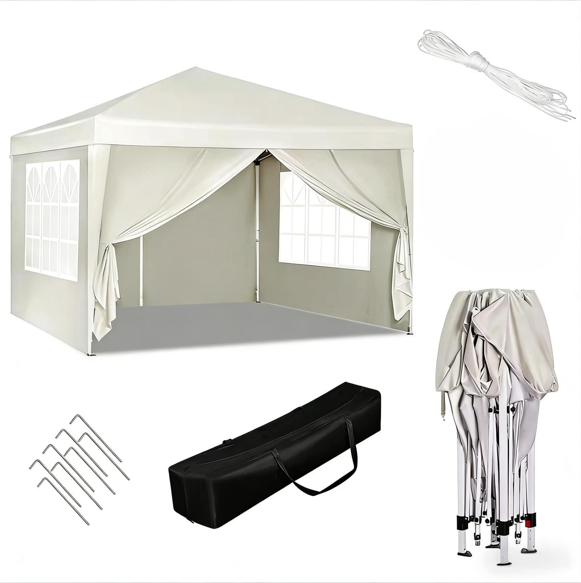 Gartenpavillon 3x3 M Beige Aus Oxford-gewebe Mit Eisenstruktur