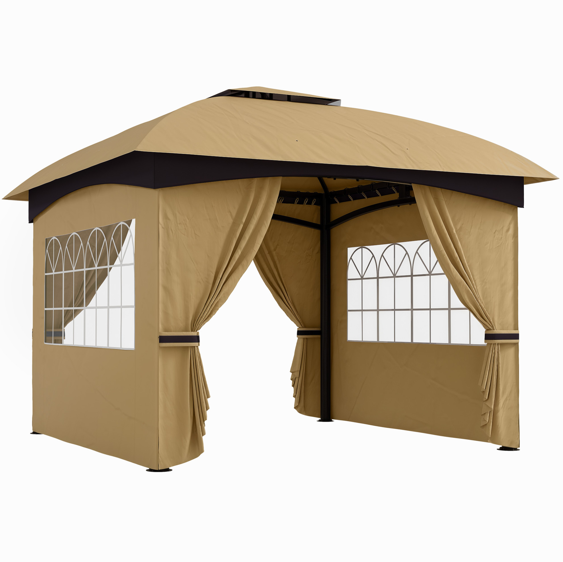 Gartenpavillon 3,35 X 3,35 M Beige Mit 4 Seitenwänden, Doppeldach, Metallgestell
