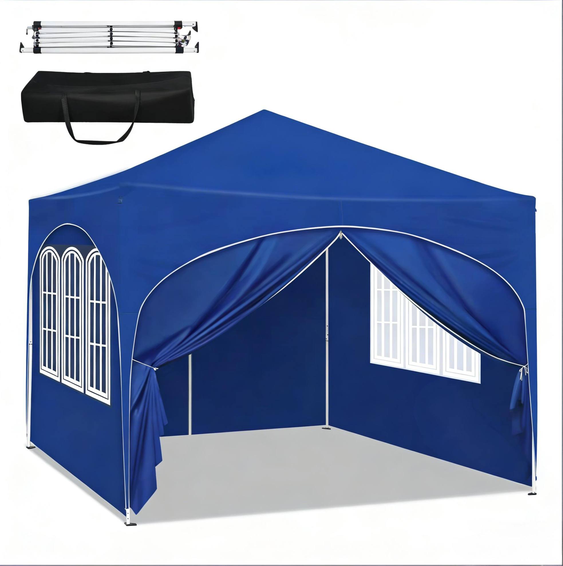 Faltpavillon 3 X 3 M Blau Mit Seitenwänden, Metallgestell, Tragetasche