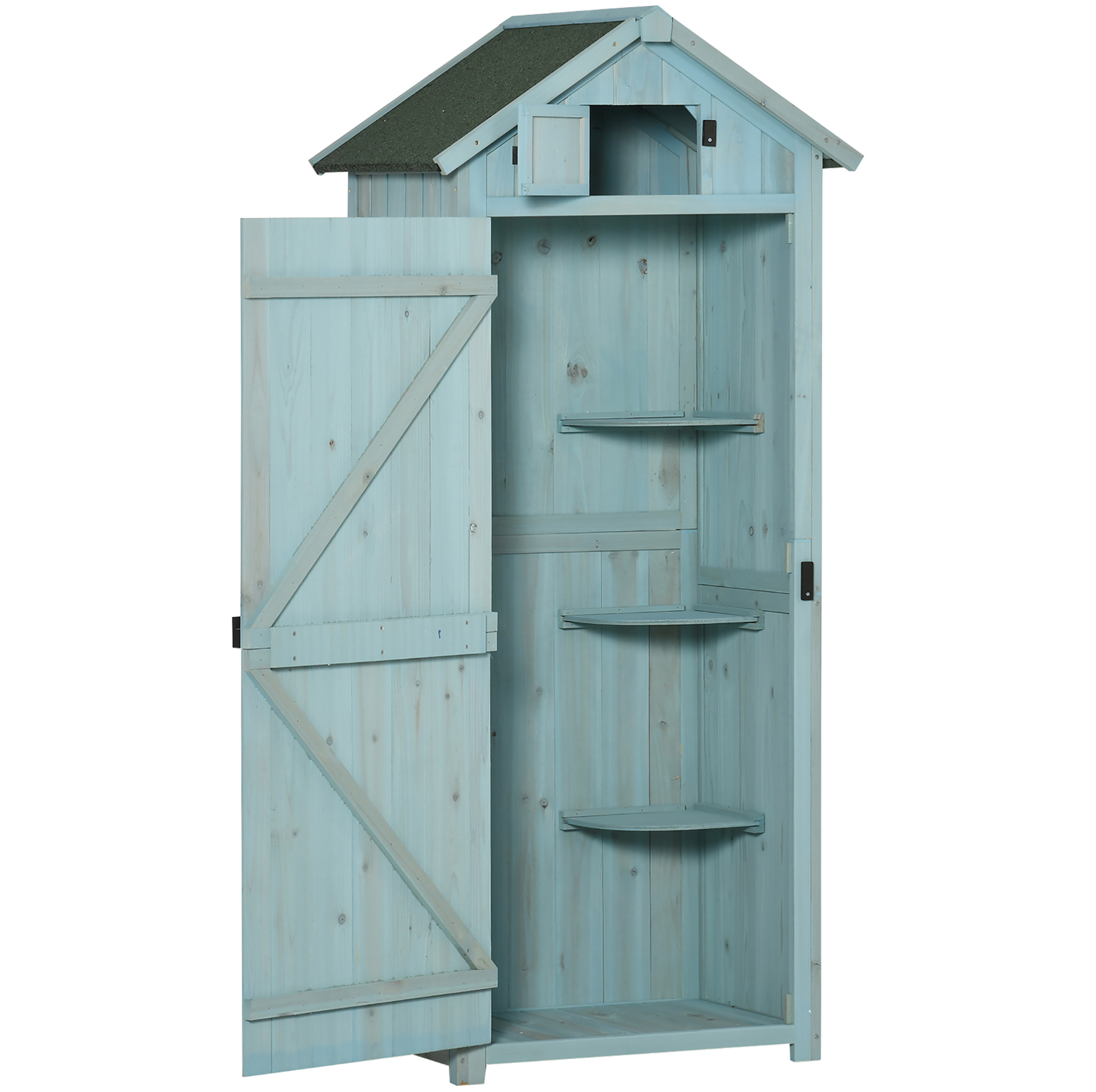 Gartenschrank Aus Holz Mit Regalen Und Fenstern 77 X 54,2 X 179 Cm Hellblau Und Grün