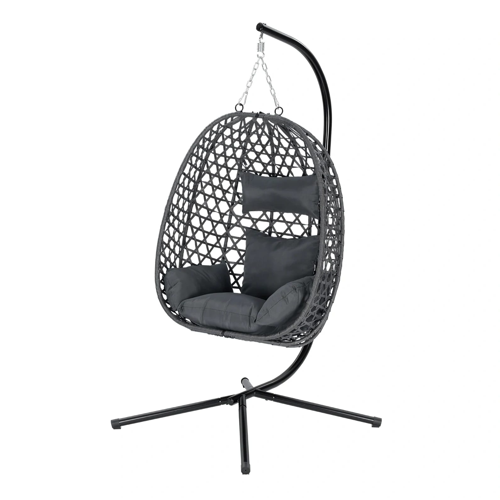 Hängesessel Mit Verstellbarer Höhe Aus Rattan Mit Dunkelgrauem Metallgestell