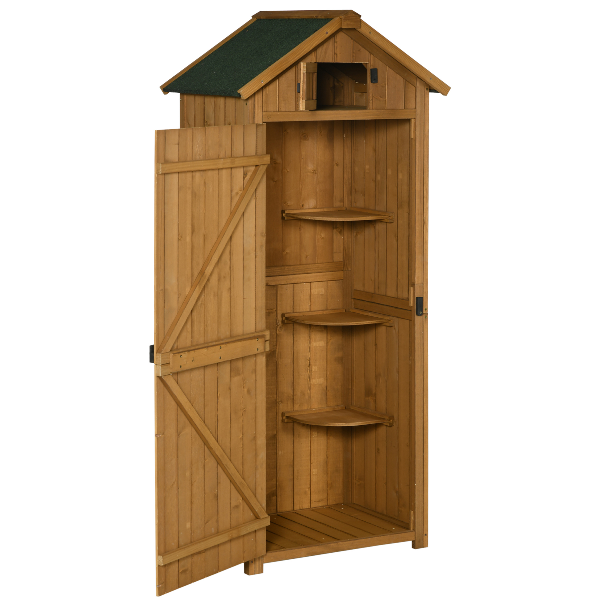 Gartenschrank Aus Holz Gelb Und Grün 77 X 54,2 X 179 Cm Mit Regalböden Und Wasserdichtem Dach