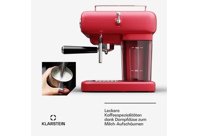 Klarstein - Espresso Siebträgermaschine mit Milchaufschäumer, 1,2L Retro Mini-Espressomaschine mit Siebträger, 950 w Kaffeemaschine Klein,
