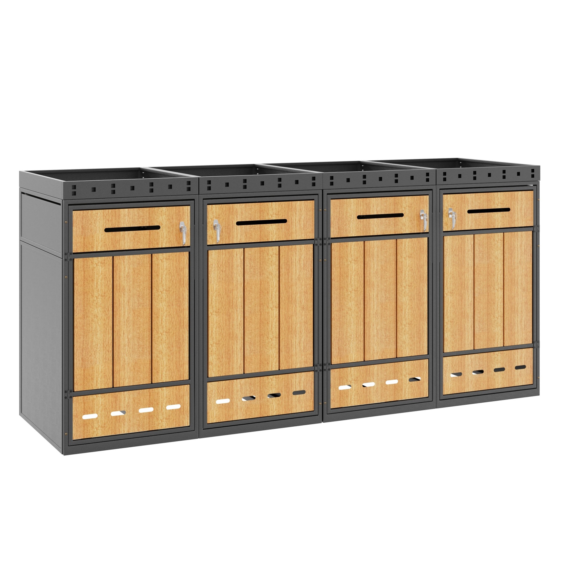 Mülltonnenbox Aus Stahl Mit Pflanzkasten, 4 Module, Holzoptik Grau Modenuit