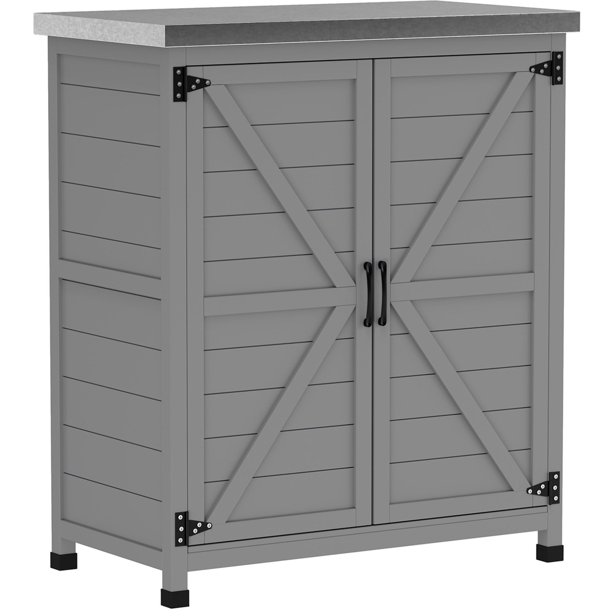 Grau Holzgarten-schrank Mit Arbeitsplatte, Doppeltür Und Fach 79 X 43 X 92 Cm
