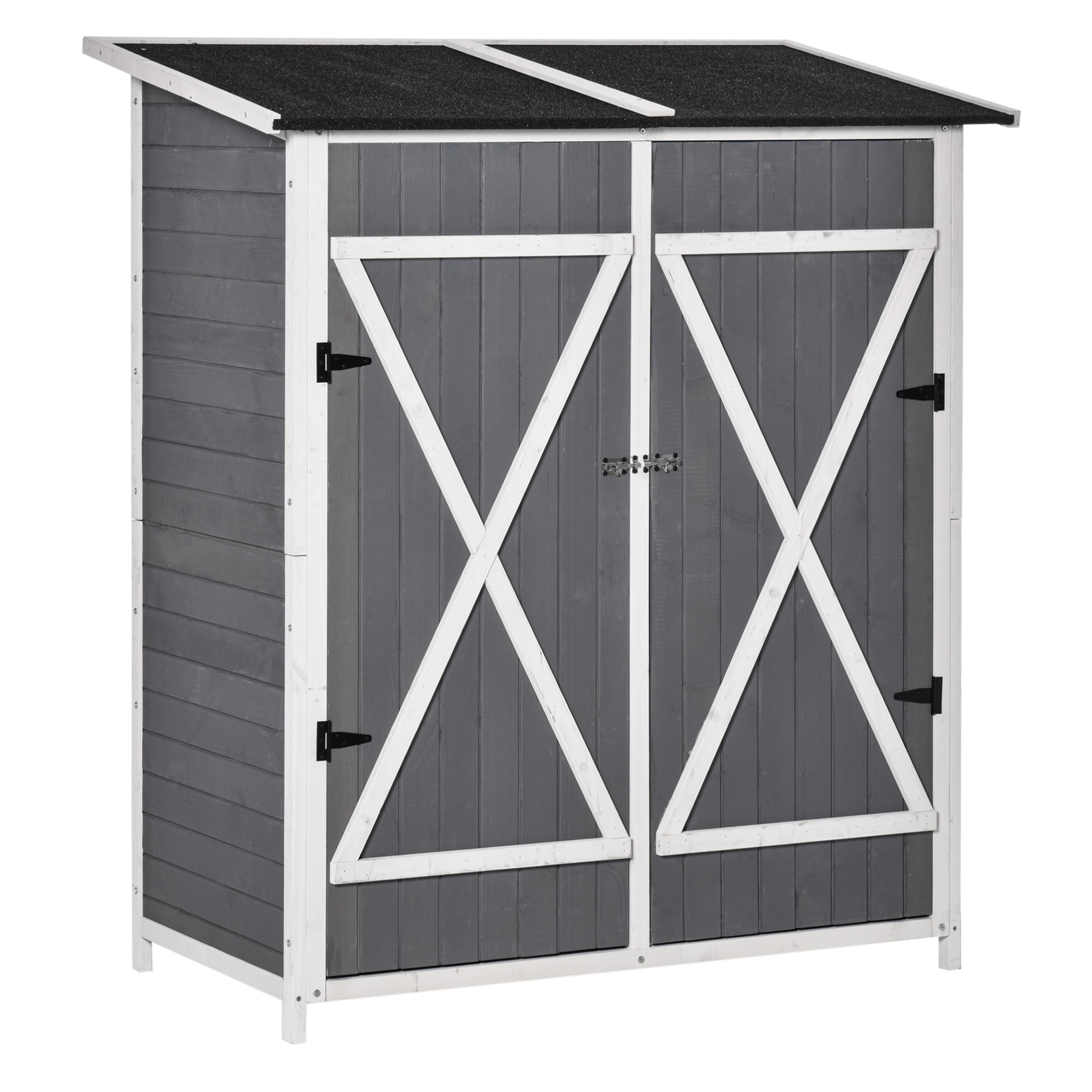 Gartenschrank Mit 2 Türen Aus Holz In Grau Und Weiß Mit Bitumendach 139 X 75 X 160 Cm